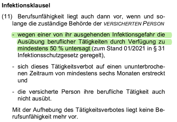 Infektionsklausel BU-Versicherung Die Bayerische 01.2022